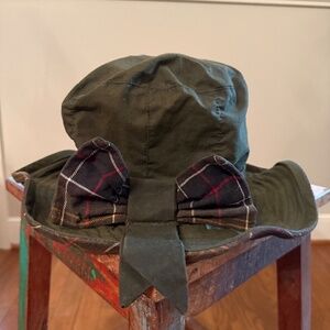 Barbour Women's Waxed Cotton Hat With Plaid Bow -Medium - Waterproof